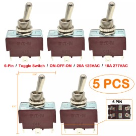 Eaton 5 PCS Eaton Heavy Duty DPDT ON/OFF/ON Toggle Switch 3 Position 20A 125V/10A 277V