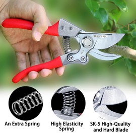 Kynup Pruning Shears, Gardening Scissors, Pruners for Gardening, Garden Grass Clippers Hand Hedge Shears, Heavy Duty Garden Tools(Red)
