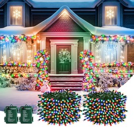 Brightown Christmas Lights Outdoor Battery Operated, 2 Pack Total 66FT 200 LED Battery Powered Fairy Lights with Timer,8 Modes,Waterproof Christmas String Lights for Outside Indoor Bedroom, Multicolor