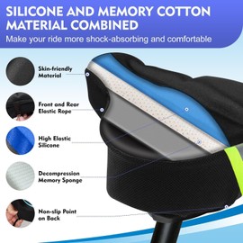 RIXOW Gel Saddle Cover for Bicycle, Bicycle Saddle Cover with Saddle Cover, Waterproof, 27.5 x 23.5 cm, Soft Bicycle Seat Cover with Reflective Strips, Saddle Pad for Ebike, Exercise Bike, Spider Bike