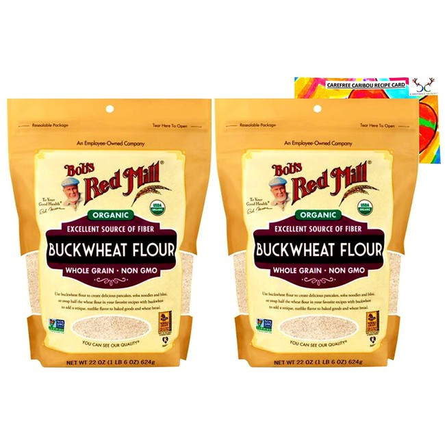 Bobs Red Mill Organic Buckwheat Flour Bundle. Includes Two (2) 22oz Packages of Bobs Red Mill Organic Buckwheat Flour and a Buckwheat Flour Recipe Card from Carefree Caribou!