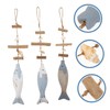 Ciieeo 3Pcs Mediterranean Wood Fish Hanging Pendant Sculpture Nautical Decor