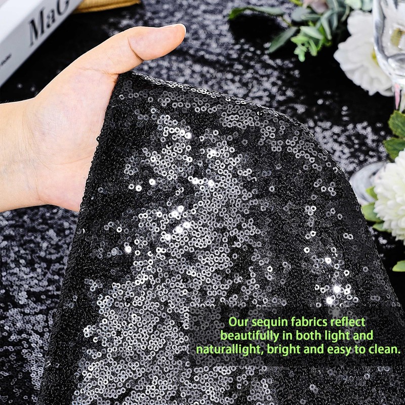 Tablecloth Black Sequins, 125 x 200 cm Rectangular Glitter Tablecloth,