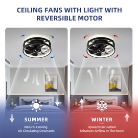 Zoruny 13" Low Profile Ceiling Fans with Lights and Remote,Dimmable 36W 3000-6000K LED Fan Light with App Control,Modern Ceiling Fans Flush Mount for Bedroom Kitchen (Black 002)