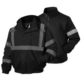 SKSAFETY 3-in-1 High Visibility Winter Bomber Jackets Zip Out Fleece Liner Reflective Safety Coats for men Waterproof ANSI/ISEA Class 3(Black XL)