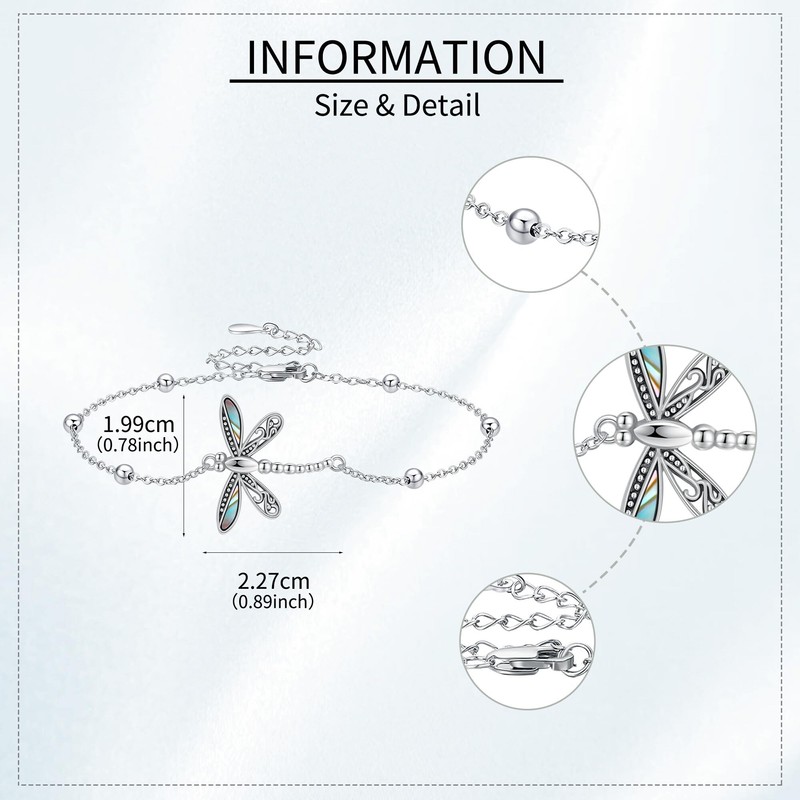 HUKKUN Dragonfly Bracelet For Women S925 Sterling Silver Dragonfly Jewelry