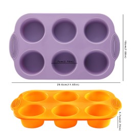 JJOO 2PCS Silicone Muffin Pan, 6-Cavity Nonstick Muffin Cupcake Pans Molds for Baking, Great for Cupcakes, Muffin, Brownies and More, BPA Free, Pack of 2 Colors (Orange and Purple)