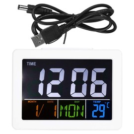 KIMISS Digital Clocks For Bedrooms Clock With Day And Date White Plastic Lcd Digital Alarm Clock Student Large Screen Time Temperature Display