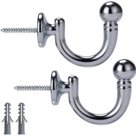 Round Head Curtain Hooks,Wall Mounted Tieback Tassel Holder,Window Drapery Tiebacks Hooks Clothes Coat Hat Towel Hanger Holder, Set of 2，Silver