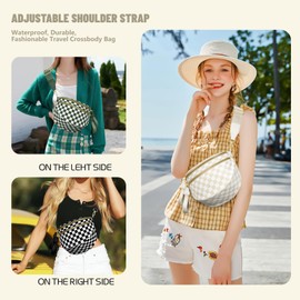 Bum Bags for Women Crossbody Large Nylon Crossbody Bags for Women Sling Bag Checkered Purse Slouchy Fanny Pack Belt Bag (Beige Checkered)