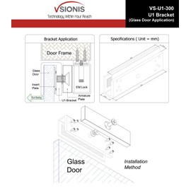 Visionis FPC-5224 300lbs Indoor Electromagnetic Lock with 300 lbs U Bracket for Glass Door for Access Control