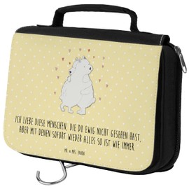 Mr. & Mrs. Panda Toiletry Bag Polar Bear Hugging, yellow, Hand Drawn
