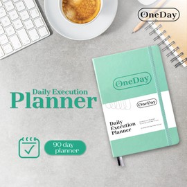 One Day - Daily Execution Planner - Goal Getter Gray - Undated 90 Day Journal With Positive Quotes - Executive A5 Project Management Notebook - Daily Organizer for Women With Faux Leather Cover