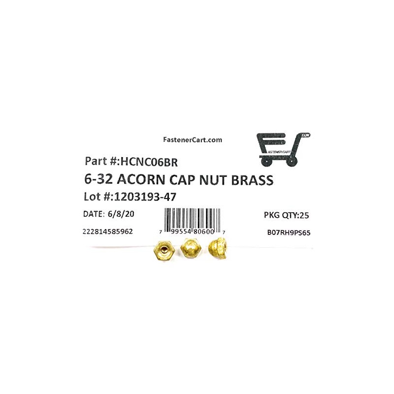 6-32 Acorn Cap Nuts Solid Brass (25 Pieces)