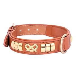 LEATHER DOG COLLAR STAFFY KNOT BRASS FITTING BLACK BROWN RED GREY TAN PINK (TAN)