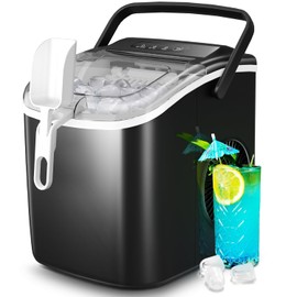 Kismile Ice Makers Countertop,26Lbs/Day,9 Pcs/6 Mins,Portable Countertop Ice Maker Machine with Self-Cleaning,Ice Basket Handle,Ice Scoop for Home Use(Black)
