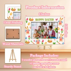 Fbitey Happy Easter Picture Frame, Spring Floral Easter Egg Bunny Photo Frame, Easter Party Decor Indoor Outdoor, Wood 4x6 Picture Frame for Table Shelf Display-A04