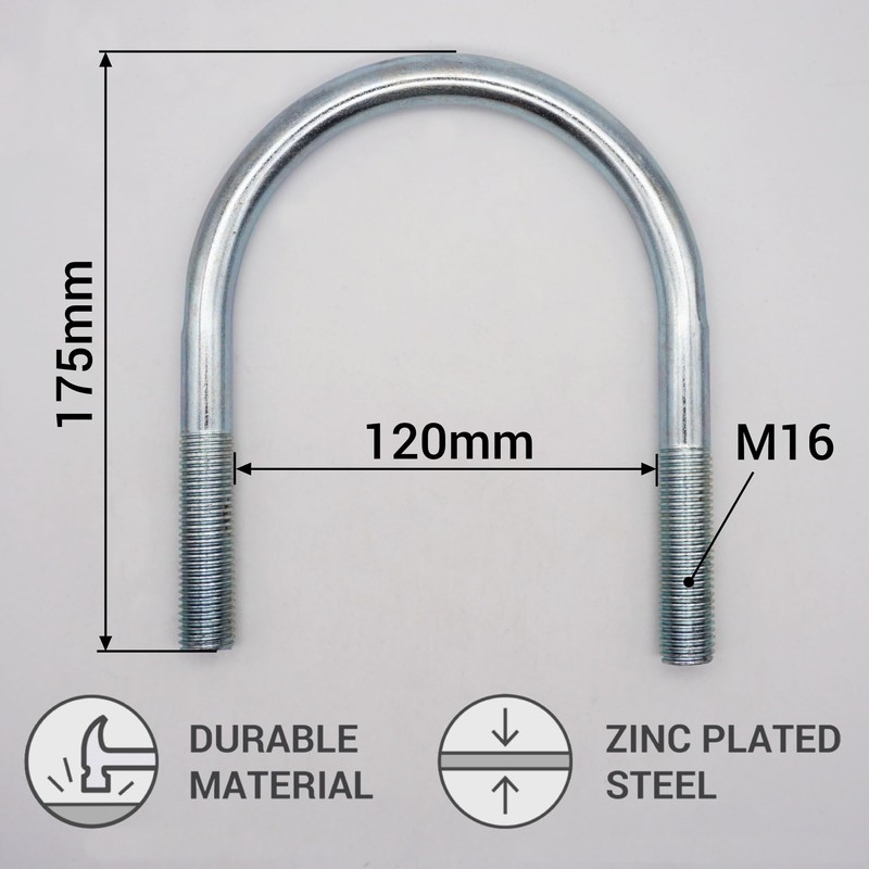 SKIR'CO (Pack of 1) Zinc Plated Round U Bolt M16
