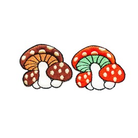 PLpatch Set of 2 Tiny. Mushroom with Polka dot Cute Cartoon Magic Mushroom Logo1 Sew Iron on Embroidered Applique Badge Sign Patch Clothing Costume (Brown-Orange)