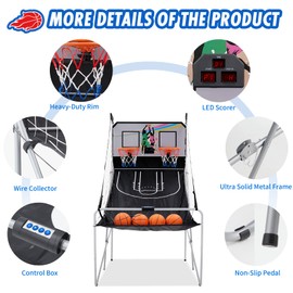 Outspurge Foldable Electronic Dual Basketball Arcade Game,Double Shot 2Player,8 Game Options w/4 Balls LED Scoring System & Indoor Basketball Game for Kids, Youth Adults