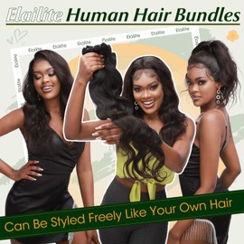 Elailite Real Hair Bundle, Hair Extensions, Natural Black, Sew-in Bundle, Hair Extensions, Brazilian Wavy, 100 g, 30 cm, #1B
