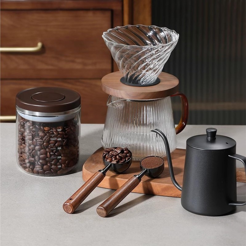 Walnut Handle Stainless Steel Coffee Scoop Set (15ml + 30ml)