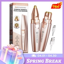Eyebrow Facial Trimmer: 2 in1 Rechargeable Facial Hair Removal and Eyebrow Electric Shaver - Face Lips Body Painless Facial Razor Daily Comfort:_Rose Gold