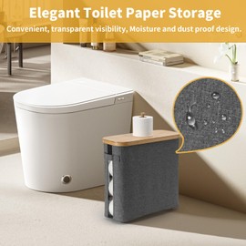32L Bathroom Toilet Paper Storage Basket with Lid and Handle - Mega Capacity， Bamboo Collapsible Toilet Paper Holder Storage with Non-Slip Bottom, Extra Toilet Roll Storage, Elegant Gray，1 Pack