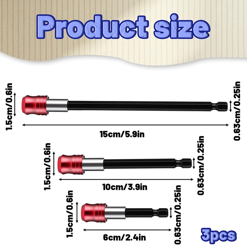 3 Piece Bit Holder for Impact Driver, Drill Extension Bit