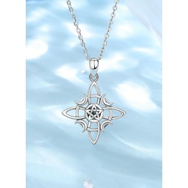 Exltoy Minimalist Witches Knot Necklace, Nudo De Bruja Plata 925 Original Triple Moon Pentagram Pendant with Mother of Pearl, Pagan Spiritual Amulet, Witchy Jewelry for Women - 51cm Chain Included