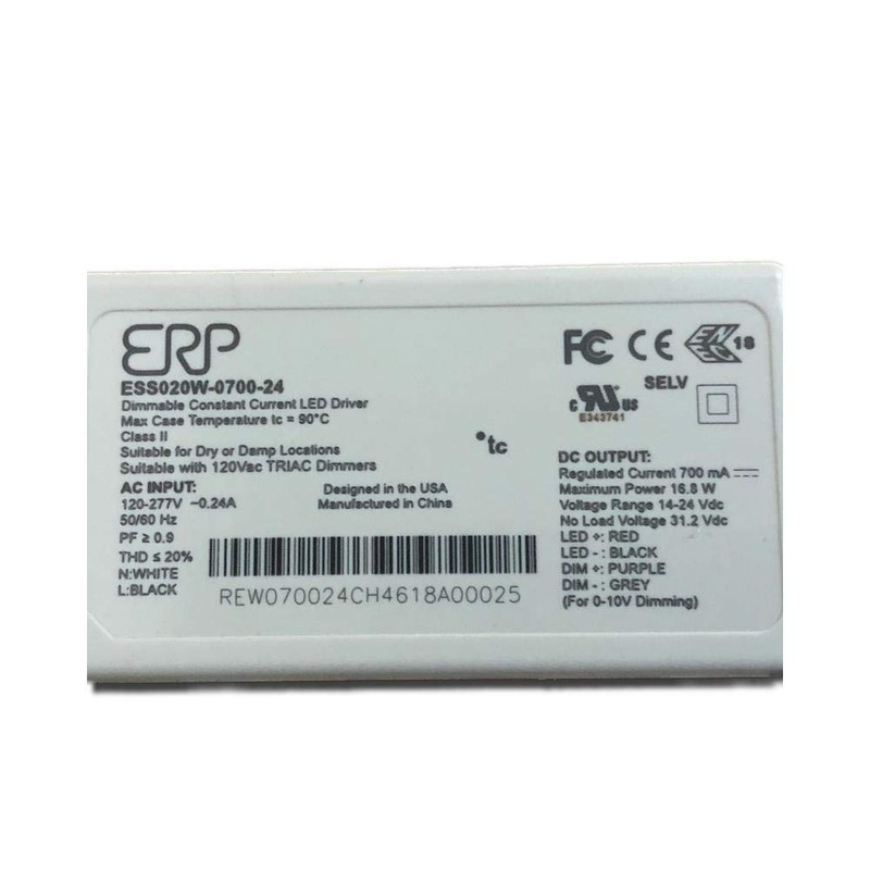 ERP Power ESS020W-0700-24 CC LED Power Supply 120-277 Vac, 87%