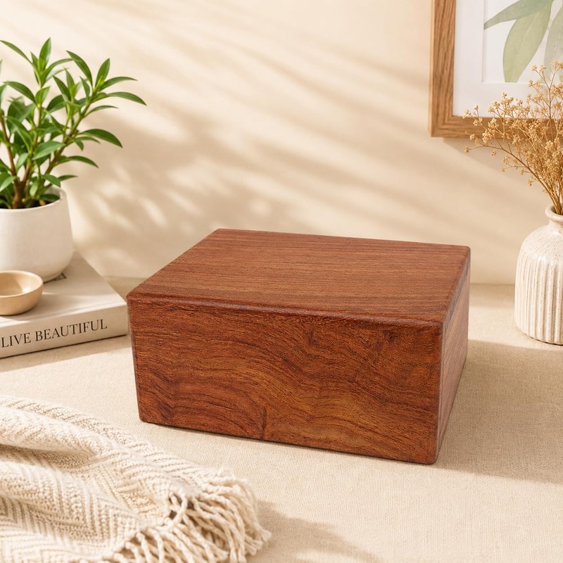 Indian Glance Wooden Urn Box - Cremation Urn for Human