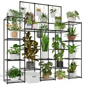 GENTINGBRO Metal Plant Stand Outdoor 63" Tall Plant Shelf for Plants 14-Tier Large Plant Sheves for Indoor Plants Living Room Heavy Duty Rack Garden Balcony Patio Hanging Planter