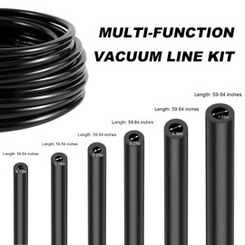 Gdnecad 70 PCS Car Vacuum Line Kit, 5Ft 130PSI Automotive Vacuum Hoses with 64 Line Connectors, 1/8" 5/32" 3/16" 1/4" 5/16" 3/8" Rubber Hose Set for Vehicle Piping Systems (6 PCS)