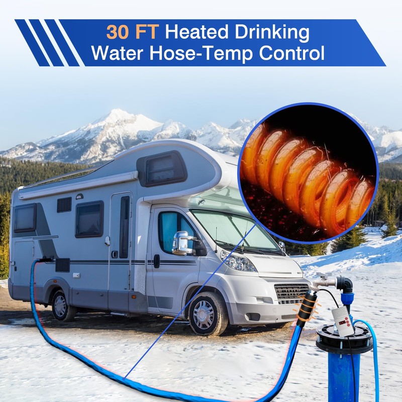 30FT RV Heated Drinking Water Hose -Temp Control, Features Water