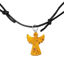 Vineen Necklace with pendant – angel – leather cord – amber – yellow – casual – unisex – adult, unisex, symbolically interested – necklace, amber, Amber