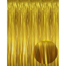 GOER 3.2 ft x 9.8 ft Metallic Tinsel Foil Fringe Curtains Party Photo Backdrop Party Streamers for Birthday,Graduation,New Year Eve Decorations Wedding Decor (1 Pack,Matte Gold,Thick Material)