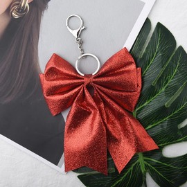 Red Glitter Cheer Bow Keyring for Women Girls Cheerleader Bag Accessories Charm Cheer Cheerleading Gifts for Girls Cheer Bow Keychain for Car Keys Bow Bag Charms for Womens Handbags Christmas Gifts