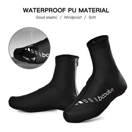 Cycle Shoes Cover Winter Cycling Shoe Cover Waterproof PU Shoe Cover Anti-Slip Zipper Overshoes Velvet Lined Rain Shoes Cover Protector Reflective MTB Road Bike Shoe Cover Easy to Wear On Takeoff