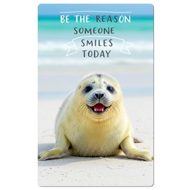 Fridge Magnet Happy Seal, Inspirational, Be The Reason Someone Smiles 8.5cm x 5.4cm Sleek Gloss Aluminium (Seal)