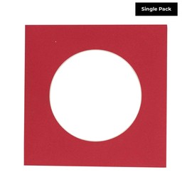 5x5 Mat for 7x7 Frame - Precut Deep Red Circle Shaped Photo Mat Board Opening - Acid Free Matte to Protect Your Pictures - Bevel Cut for Family Photos, Pack of 1 Matboard
