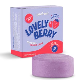 youfreen Feste Pflegedusche für Kinder, Teens & Erwachsene, vegane Duschpflege mit Bio Kokosöl, feste Dusche Naturkosmetik für Feuchtigkeit (lovely berry)
