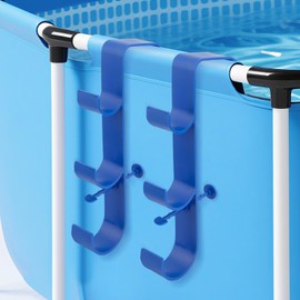 RMBHM Adjustable 3-Hook Pool Pole Hanger – Above Ground Pool Accessories for Skimmer, Brush & Hose – Heavy Duty Pool Hooks for Maintenance (Blue, 2-Pack)