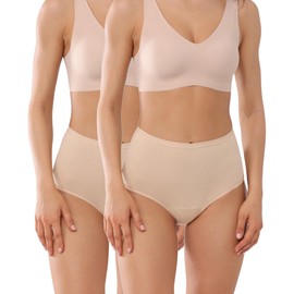 KARSWATT Washable High Rise Urinary Incontinence Underwear for Women Leak Proof Postpartum Protection Panties 2 Pack (Small, Beige)