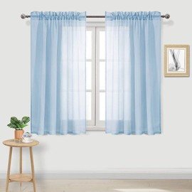 DWCN Sky Blue Sheer Curtains Semi Transparent Voile Rod Pocket Curtains for Bedroom and Living Room, 42 x 54 inches Long, Set of 2 Panels