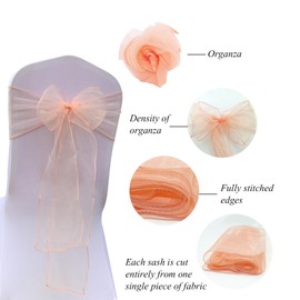 BIT.FLY 25 Pcs Organza Chair Sashes for Wedding Banquet Party Decoration Chair Bows Ties Chair Cover Bands Event Supplies - Peach