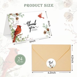 C2U 24 Pack Funeral Thank You Cards with Envelopes & Stickers – Cardinal Bird Branch Sympathy Cards for Bereavement, Memorial Service – Pre-Printed Condolence Cards with Space to Write – 4x6 Inch Acknowledgment Notes for Loved Ones (24)