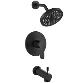GBBNE Tub Shower Faucet Set Complete with Valve with 6-Inch Rain Shower Head and Tub Spout Bathtub Shower Trim Kit Single-Handle Matte Black