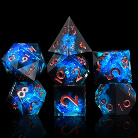7 PCS Polyhedral DND Dice Resin Sharp Edge Die D&D Dice Set for Dungeons and Dragons RPG MTG Table Games (Black & Blue)