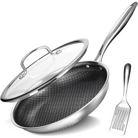 USELUCK 12 Inch Nonstick Frying Pan with Lid, Stainless Steel Skillet with Honeycomb Surface, Induction Compatible, Oven & Dishwasher Safe, PFAS-Free Cookware